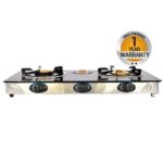 Bruhm BGC BT3G - 3 Burner Non Stick Gas Stove - Black & Silver