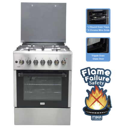 Mika MST624HITS6W 4 Gas 1 Electric Oven Cooker