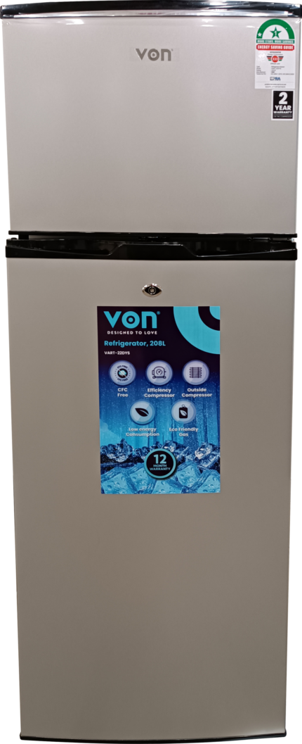 Von VART-22DYS Double Door Fridge 208L - Silver