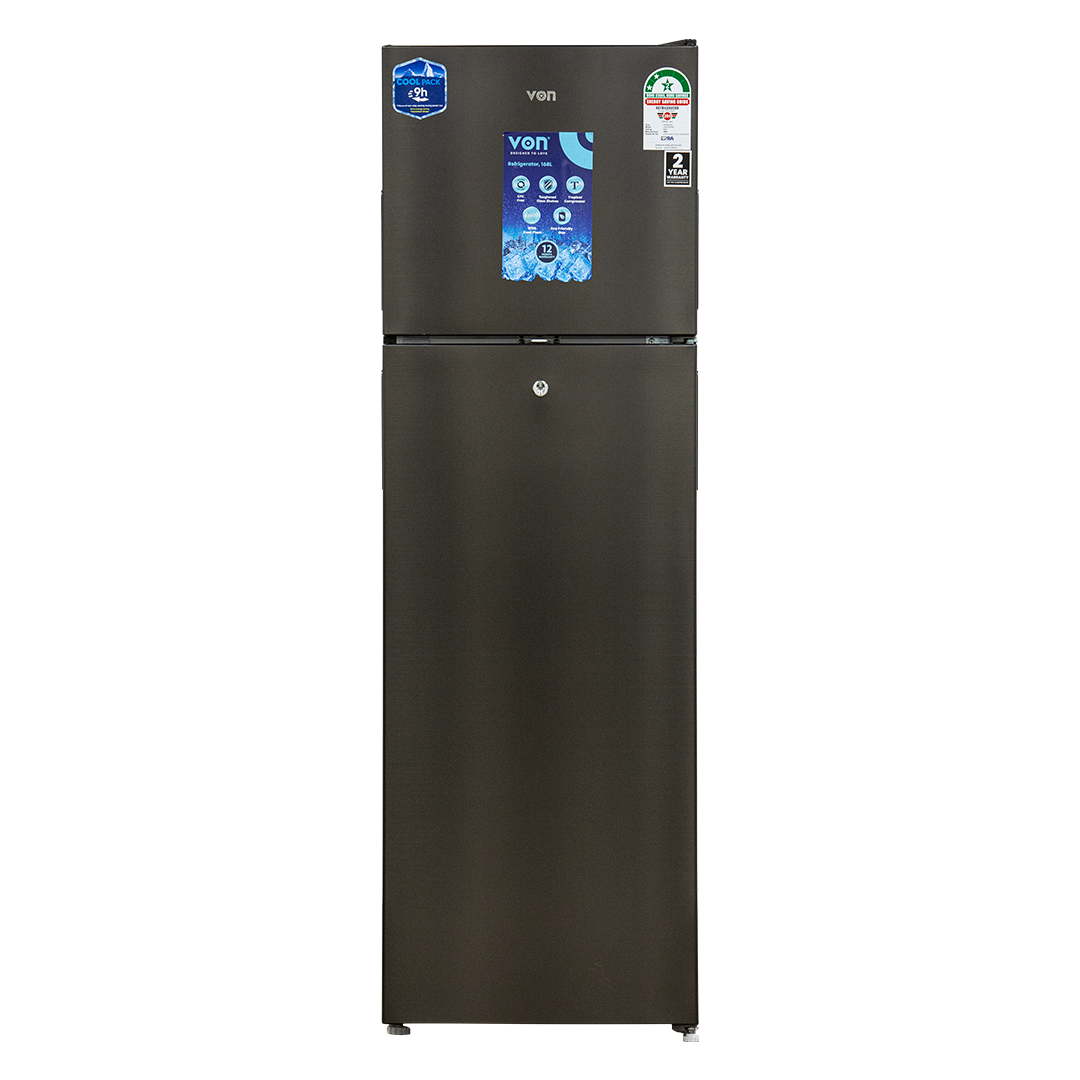 von-vart-25dms-double-door-fridge-168l-silver.png Von VART-25DMS Double Door Fridge, 168L - Silver - Image 1