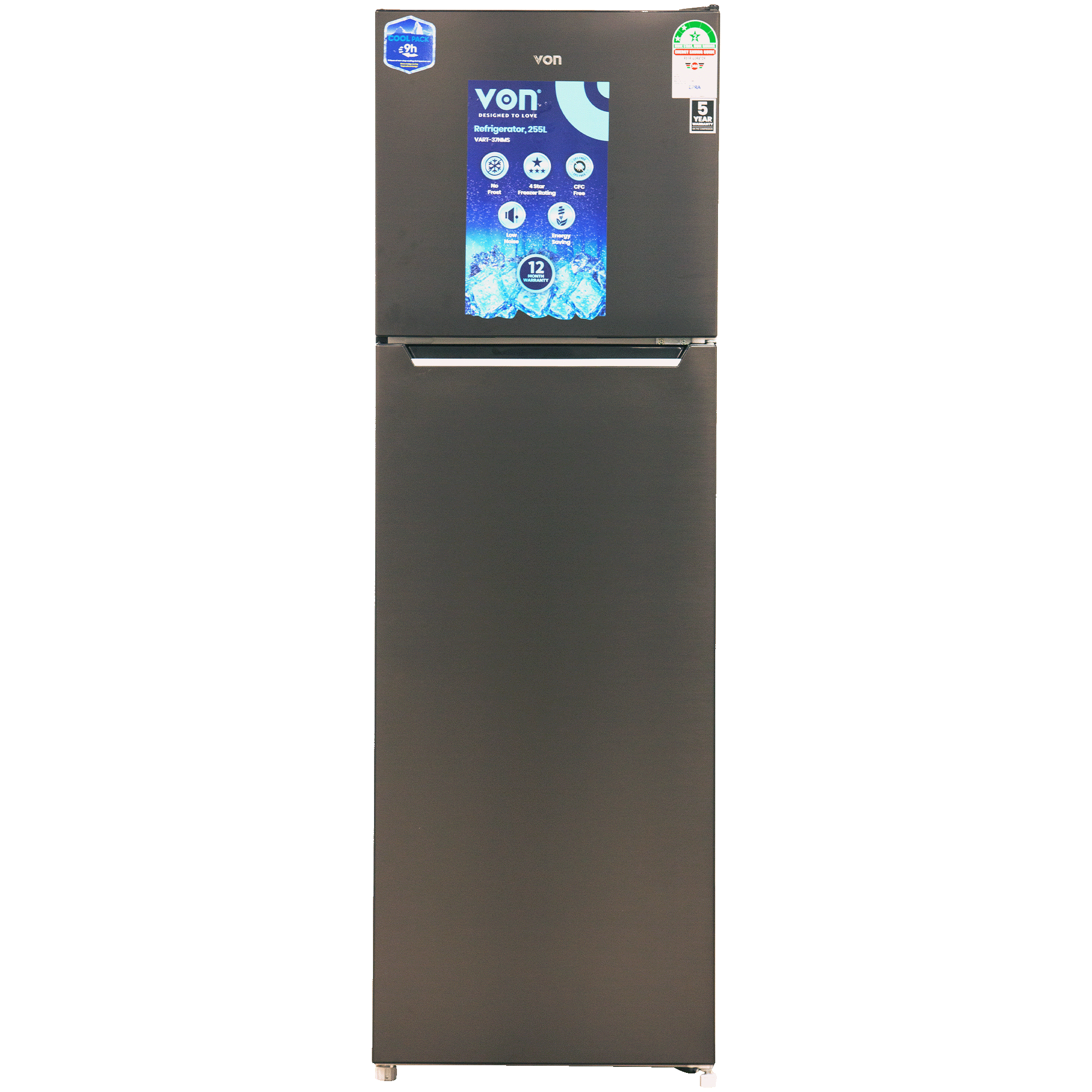 von-vart-37nms-double-door-fridge-255l-silver.png Von VART-37NMS Double Door Fridge 255L - Silver - Image 1
