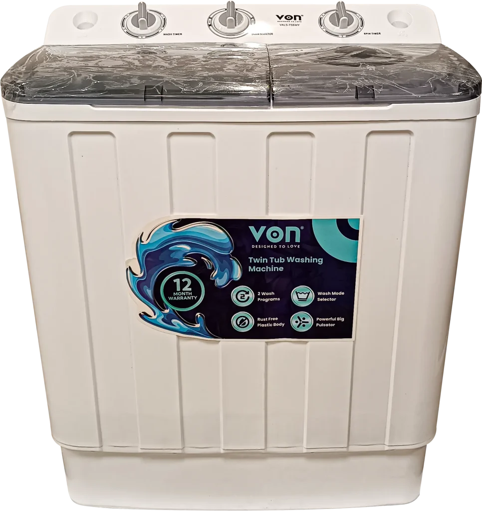 Von VALS-75BWY Twin Tub Washing Machine, white - 7.5KG