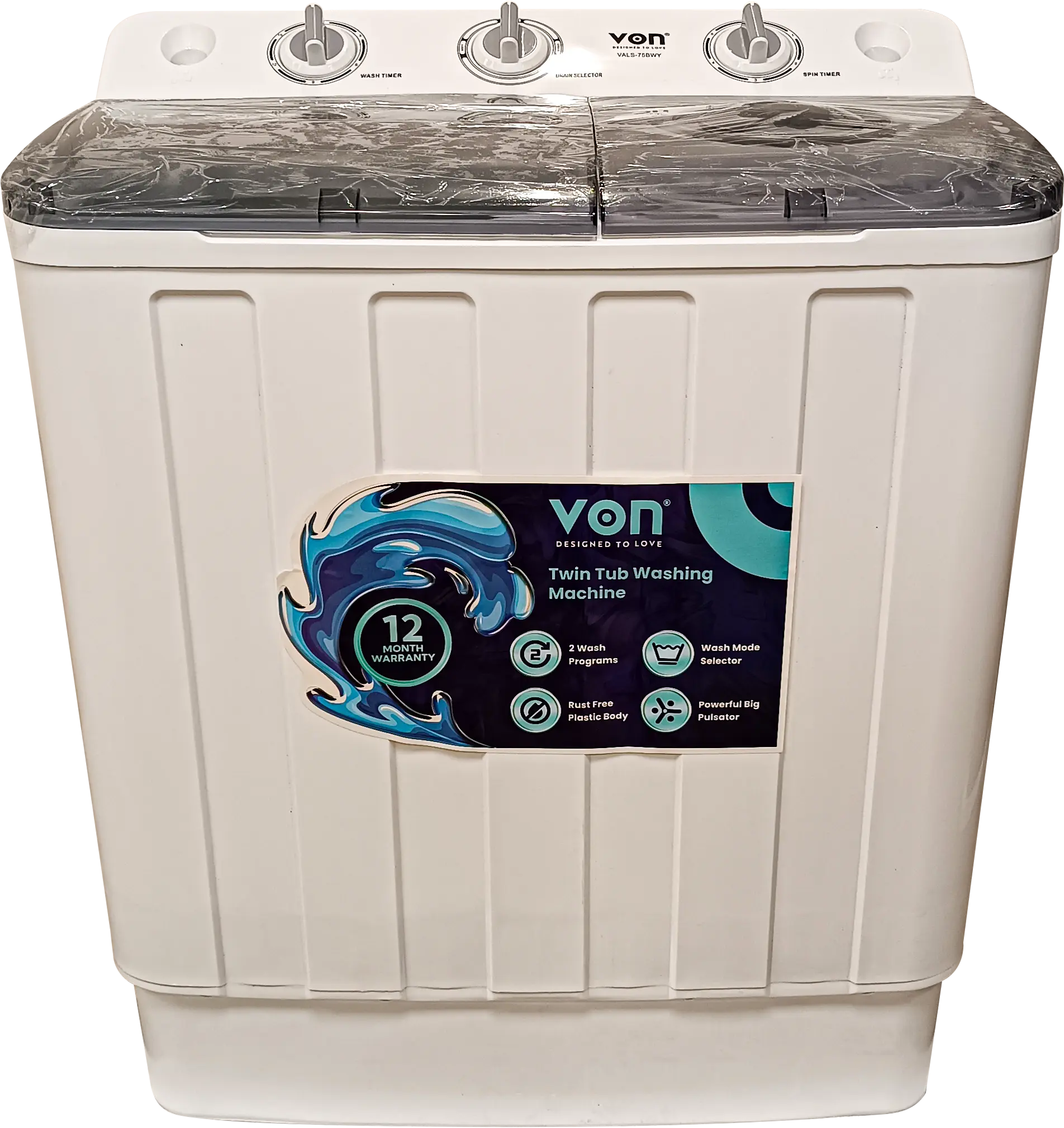 Von VALS-75BWY Twin Tub Washing Machine, white - 7.5KG Von VALS-75BWY Twin Tub Washing Machine, white - 7.5KG