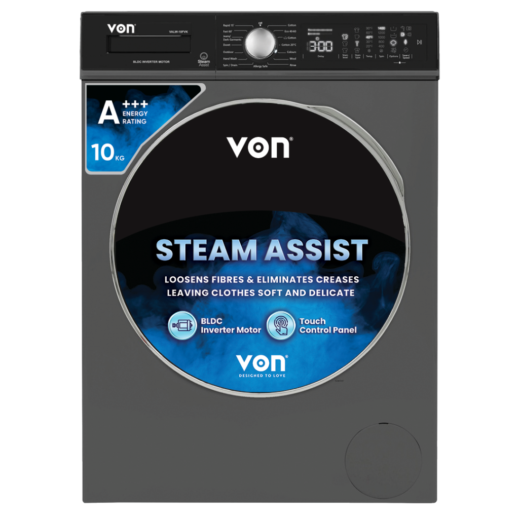 Von VALW-10FVK Front Load Washing Machine Silver - 10KG