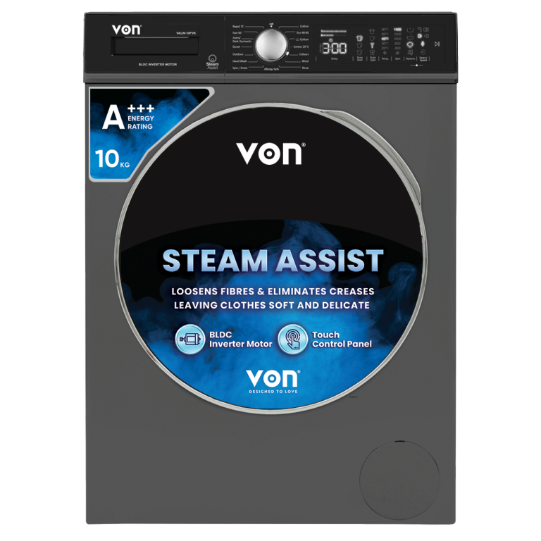 Von VALW-10FVK Front Load Washing Machine Silver - 10KG